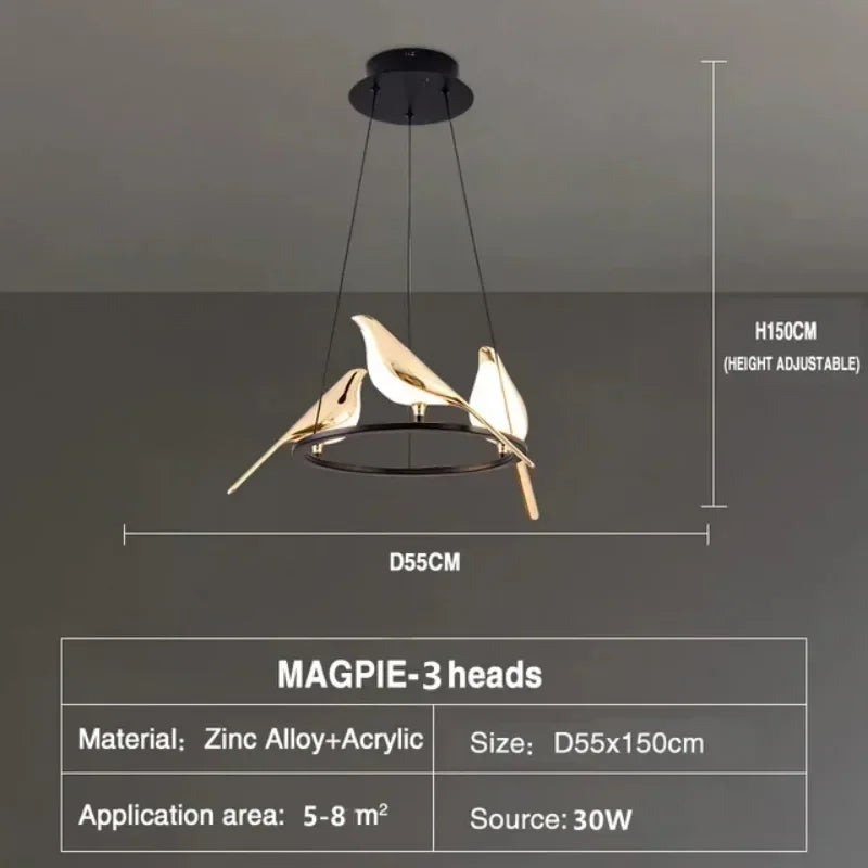 Modern Magpie Bird Pendant Light in Iron Finish