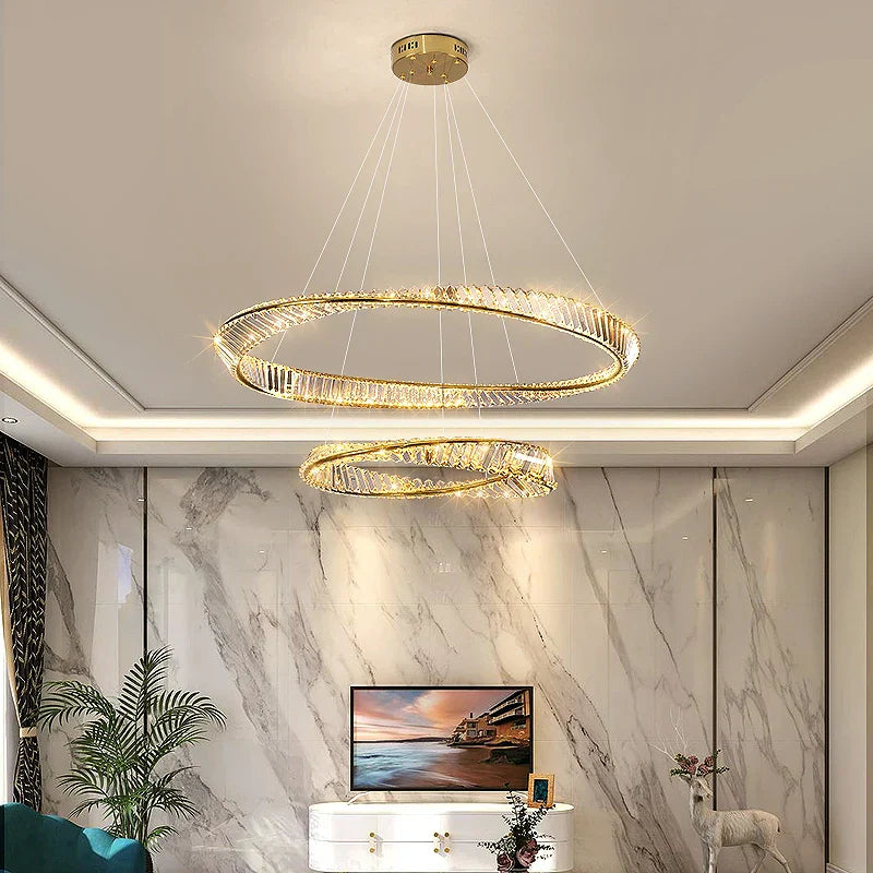 DecorBites™ Crystal Chandelier: Modern Circular LED Lighting for Luxurious Living Room, Bedroom, Dining Room