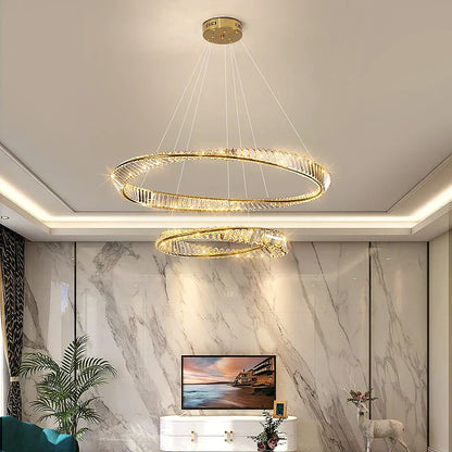 DecorBites™ Crystal Chandelier: Modern Circular LED Lighting for Luxurious Living Room, Bedroom, Dining Room