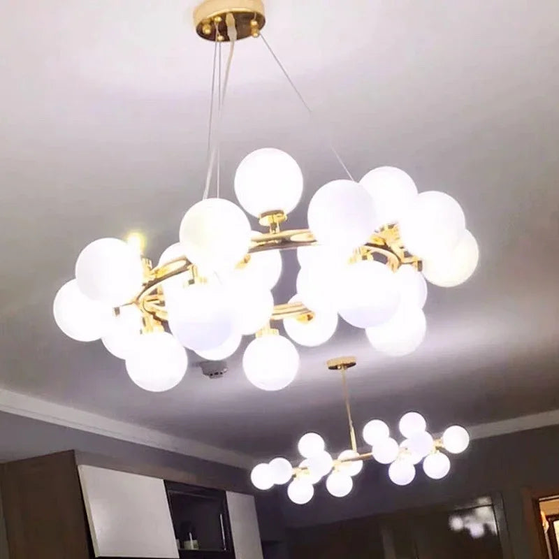 Lámpara colgante tipo araña LED con bola de cristal DecorBites™, diseño redondo moderno para iluminación decorativa del hogar