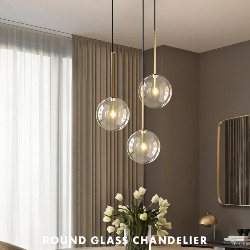 Lámpara colgante LED con bola de cristal DecorBites™, iluminación moderna nórdica para salón