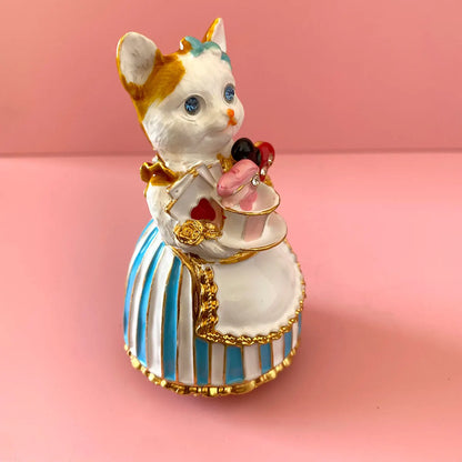 DecorBites™ Elegant Cat Jewelry Trinket Box | Hinged Enamel Figurines | Collectible Gift Holder