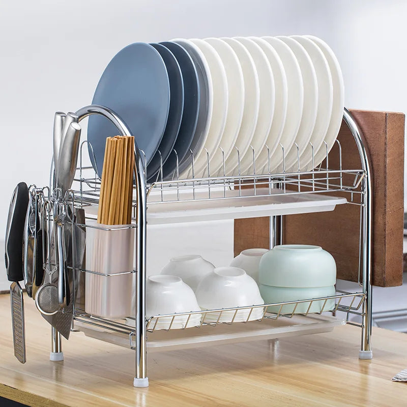 DecorBites™ 3-Tier Kitchen Drying Rack & Dish Organizer Shelf with Drain Board