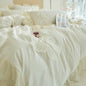 Decobites Korean Lace Ruffles Queen Size Duvet Cover with Bow Detail - Romantic French Design