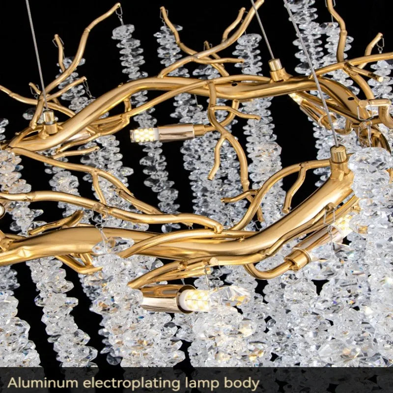 DecorBites™ Gold Crystal Chandelier: Modern Luxury Hanging Branches, for Dining Kitchen Living Bedroom