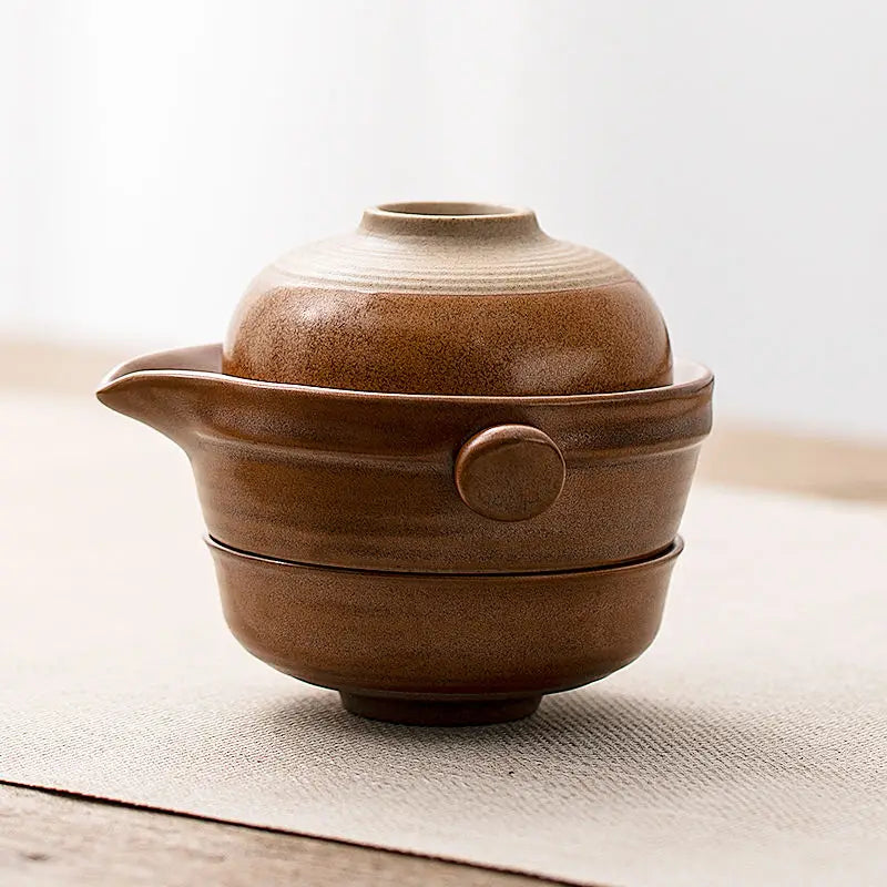 DecorBites™ Kung Fu Tea Set: Teapot, 2 Teacups, Travel Green Tea Cups, Ceramic Gaiwan