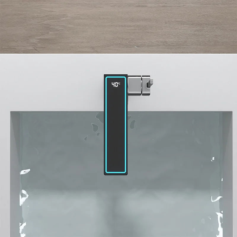 DecorBites™ Digital Display Square Sink Mixer with Single Handle in Gray.