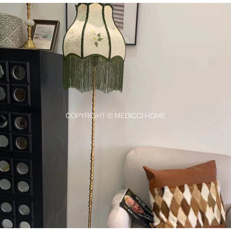 DecorBites™ Japanese Camellia Flower Jacquard Bell Lamp Shade with Tassels