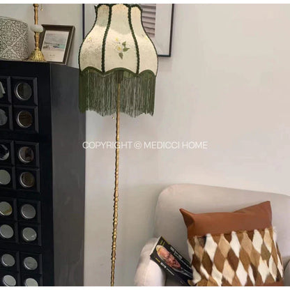 DecorBites™ Japanese Camellia Flower Jacquard Bell Lamp Shade with Tassels