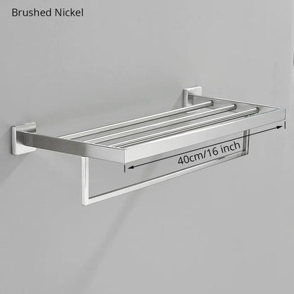 مجموعة أدوات الحمام من DecorBites™ المصنوعة من النيكل المصقول: خطاف رداء، سكة مناشف، رف بار، رف، حامل مناديل