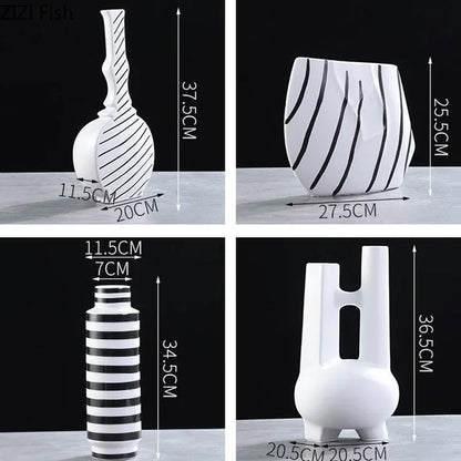 DecorBites™ Elegant Striped Ceramic Vase TV Cabinet Crafts Hydroponic Home Decor Gift