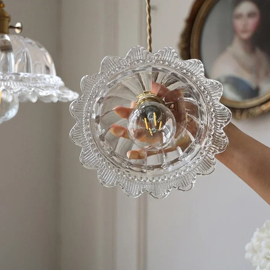 DecorBites™ LED Walnut Wood Pendant Light Clear Glass Copper Switch Decor