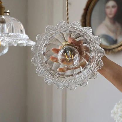 DecorBites™ LED Walnut Wood Pendant Light Clear Glass Copper Switch Decor