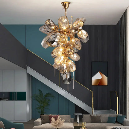 DecorBites™ Gold Steel LED Pendant Lights with Cognac/Gray Glass Shades
