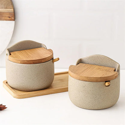 DecorBites™ Ceramic Seasoning Jar Set with Bamboo Lid and Spoon