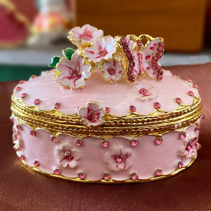 DecorBites™ Enameled Metal Jewelry Trinket Box Figurines Hand Painted Storage Case