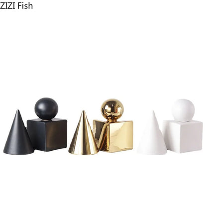 DecorBites™ Cube Round Statue Decor Ceramic Ornament Sculpture Artwork for Desk & Room