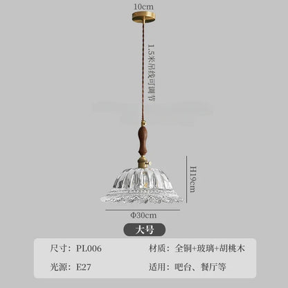 DecorBites™ French Ins Walnut Brass Glass Pendant Lights LED E27 for Kitchen Island Restaurant