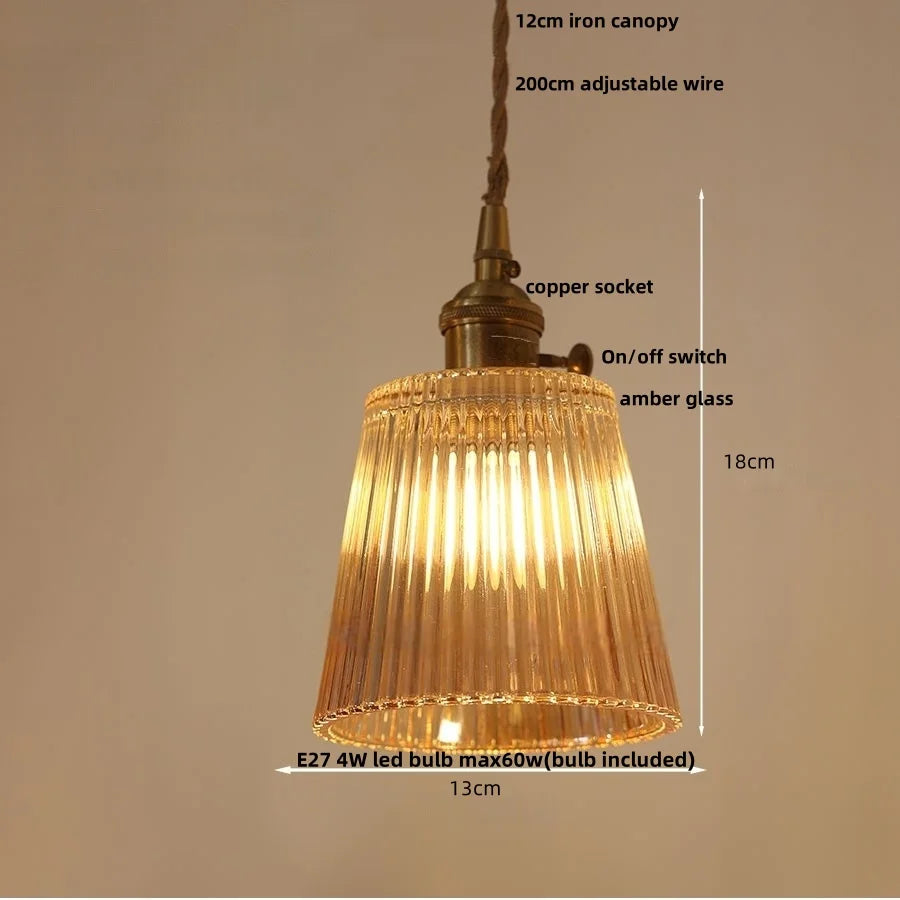 DecorBites™ Amber Flower Glass LED Pendant Light - Modern Nordic Copper Switch Hang Lamp