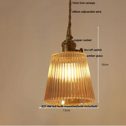 DecorBites™ Amber Flower Glass LED Pendant Light - Modern Nordic Copper Switch Hang Lamp