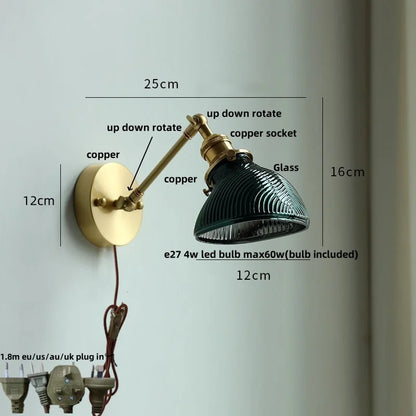 Decorbites™ Glas Grünes LED Wandlampenarmatur Vintage Grüner Schwingarm-Wandleuchte