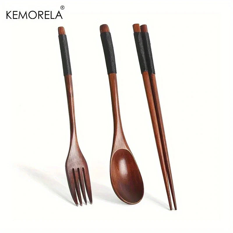 DecorBites™ Japanese Wooden Utensil Set - Premium 3-Piece Dining Collection