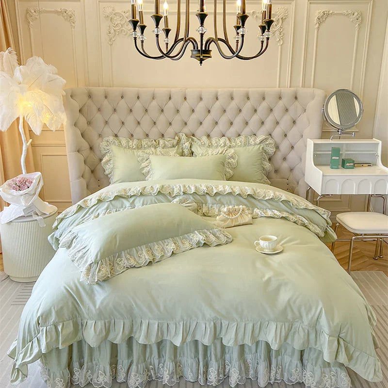 Pink Lace Bedding Set 400TC Fabric 2X2.2m