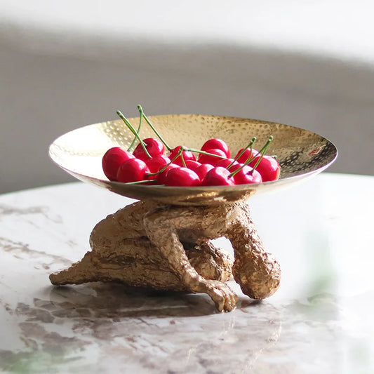 DecorBites™ Golden Resin Handicraft Tray Figurine for Home Decor