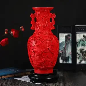 مزهرية ديكور بايتس™ مطلية باللون الأحمر على شكل زهرة ميمونة مقاس 10 بوصات