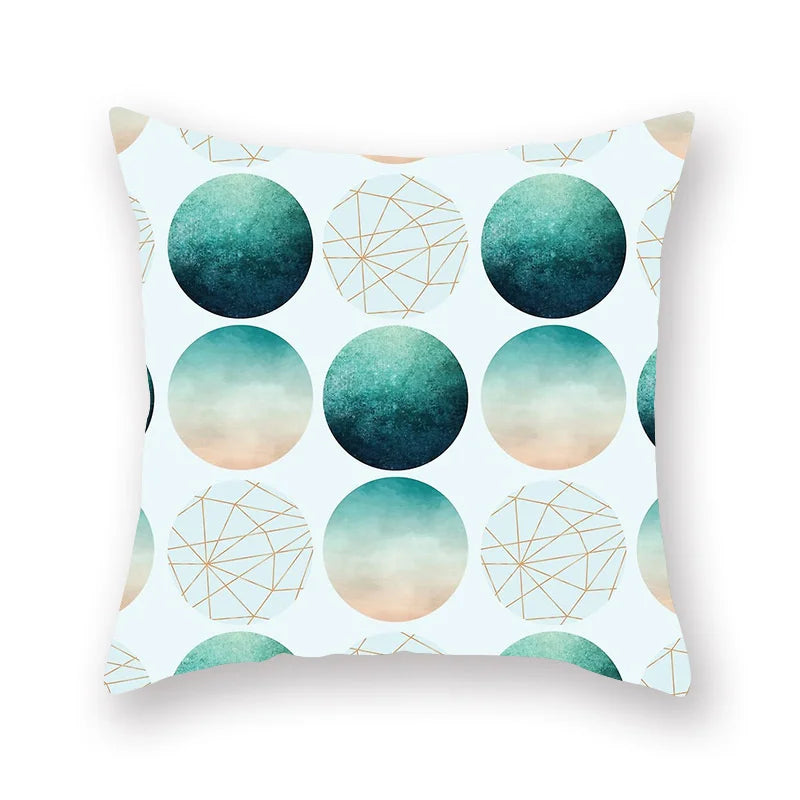 غطاء وسادة DecorBites™ بتصميم أوراق الشجر الهندسية وزهور باللون الأزرق المخضر لتزيين الأريكة والسيارة والمنزل