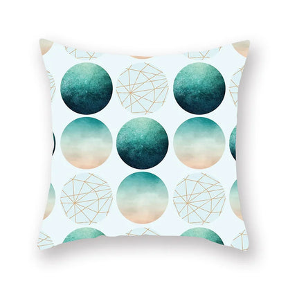 غطاء وسادة DecorBites™ بتصميم أوراق الشجر الهندسية وزهور باللون الأزرق المخضر لتزيين الأريكة والسيارة والمنزل