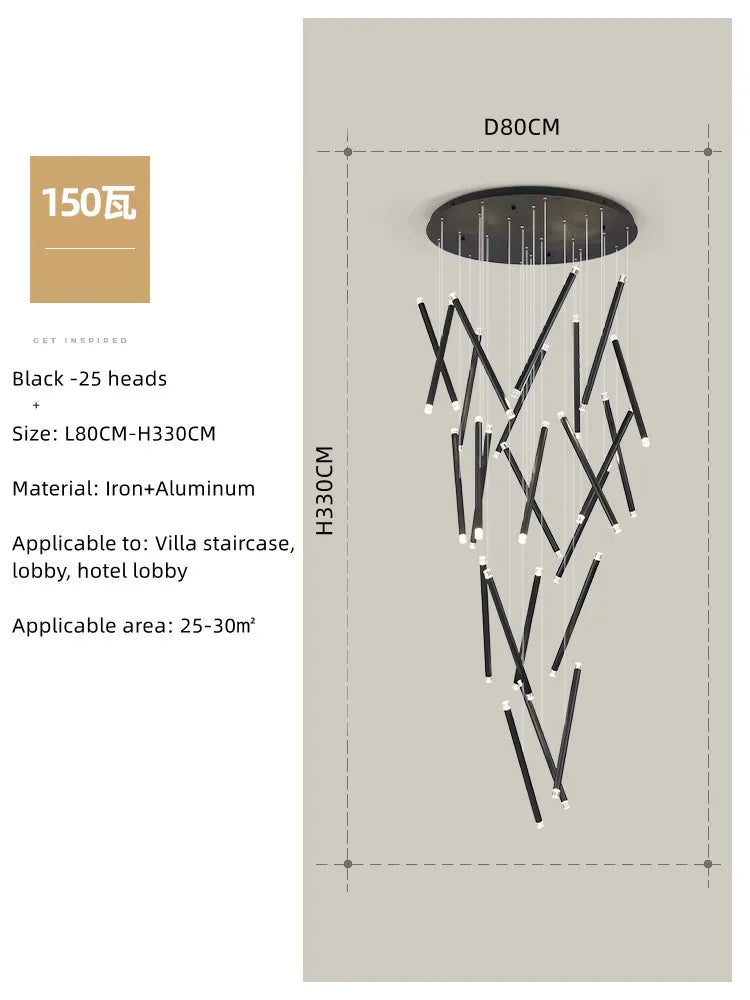 ثريا ديكوربايتس™‎ LED دائرية سوداء اللون لدرج دوبلكس علوي - ديكور إضاءة داخلي