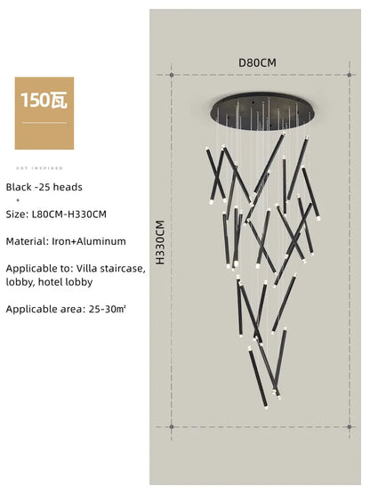 ثريا ديكوربايتس™‎ LED دائرية سوداء اللون لدرج دوبلكس علوي - ديكور إضاءة داخلي