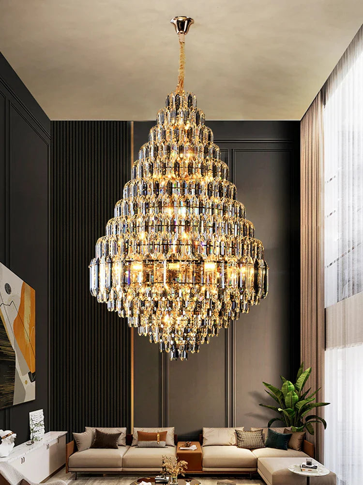 DecorBites™ Crystal Pendant Chandelier for Home, Hotel, Restaurant - Luxury Duplex Hall Light