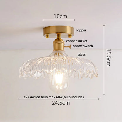 DecorBites™ Amber Ice Crack Glass Wood Ceiling Light - Nordic Modern LED Fixture