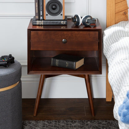 Hallvard - Mid Century Modern Nightstand Walnut Solid Wood Nightstand Small Bedside Table