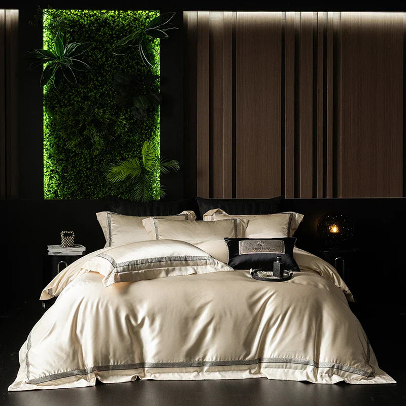 Juego de Ropa de Cama Decorbites™ Luxe en Champán de Algodón Egipcio Sedoso - Tamaños Queen y King