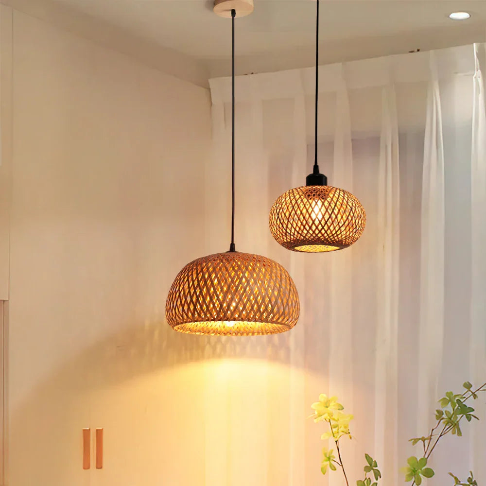 DecorBites™ Bamboo Rattan Pendant Chandelier for Dining Room and Restaurant Lighting