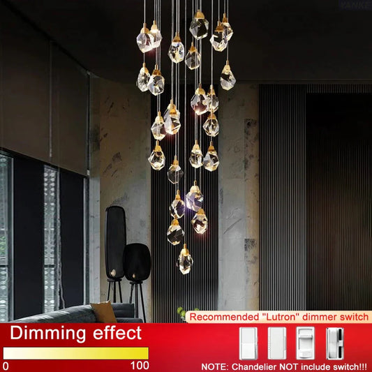 DecorBites™ Diamond Crystal Ball Chandelier LED Hanging Lamp Gold Fixture