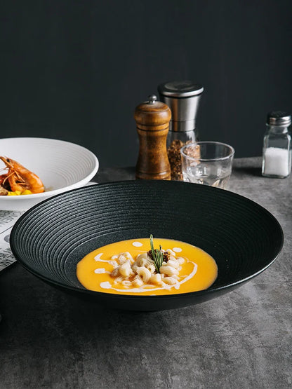 أطباق حساء نودلز خزفية مطلية بطبقة من ديكور بايتس™ - مجموعة من 4 قطع