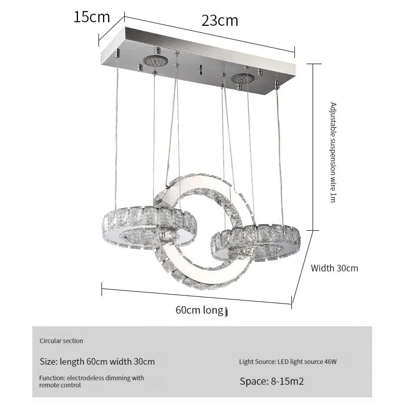 Lámpara de araña DecorBites™ con anillos circulares de cristal LED para dormitorio, villa o escalera - Lámpara colgante de lujo