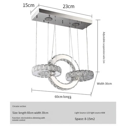Lámpara de araña DecorBites™ con anillos circulares de cristal LED para dormitorio, villa o escalera - Lámpara colgante de lujo
