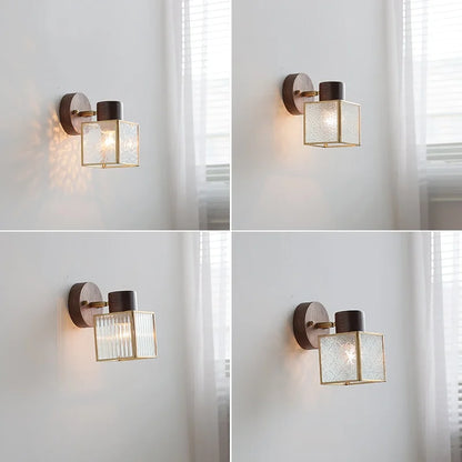 DecorBites™ Clear Glass LED Wall Sconce Walnut Wood Bedroom Living Room Modern Fixture