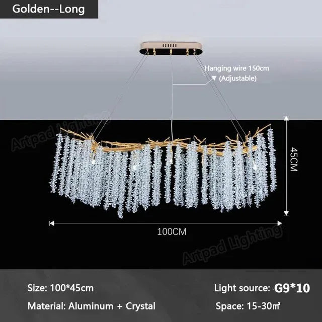 DecorBites™ Gold Crystal Chandelier: Modern Luxury Hanging Branches, for Dining Kitchen Living Bedroom