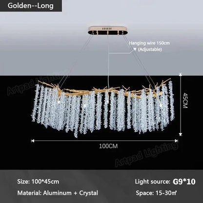 DecorBites™ Gold Crystal Chandelier: Modern Luxury Hanging Branches, for Dining Kitchen Living Bedroom