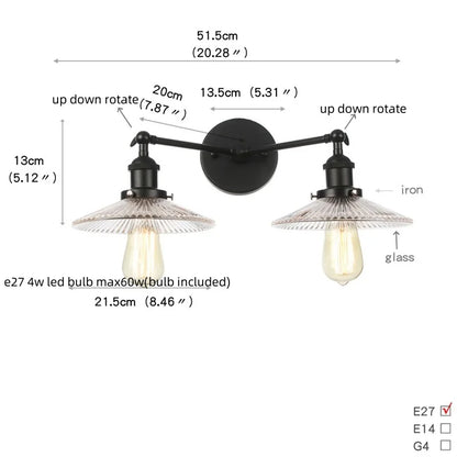 DecorBites™ Industrial LED Wall Light Fixture with Pull Chain Switch, 2 Heads Bedside Lamp