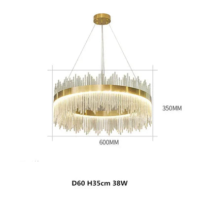 DecorBites™ Gold LED Circle Crystal Chandelier: Elegant Home Pendant Lighting for Living Room, Bedroom, Kitchen