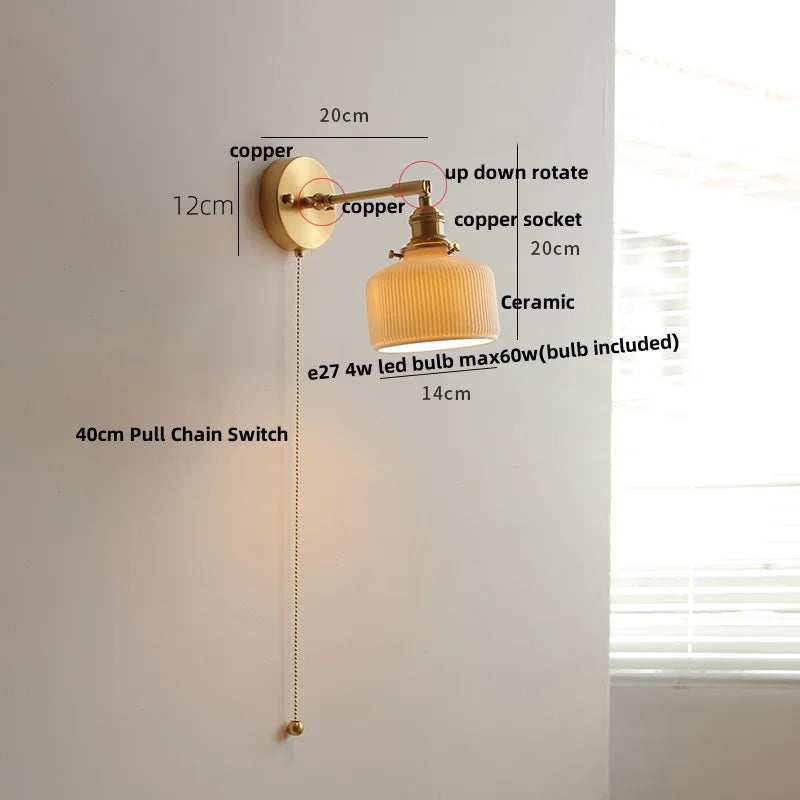 Decorbites™ Grünes Loft LED Wandlicht: Vintage Nachttischlampe, Oben Unten Drehbares Glas, Zugkettenschalter