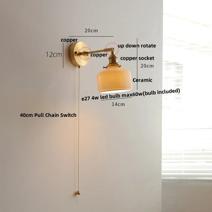Decorbites™ Grünes Loft LED Wandlicht: Vintage Nachttischlampe, Oben Unten Drehbares Glas, Zugkettenschalter
