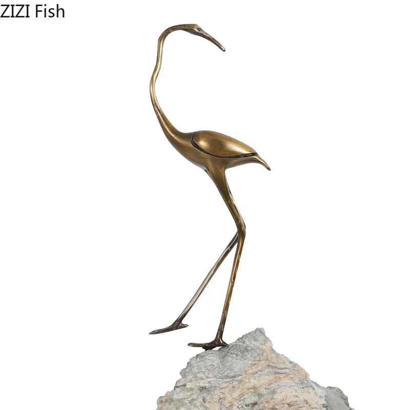Escultura de Grulla Dorada™ de Decorbites: Decoración Moderna para Escritorio y Artesanías para la Estética de la Habitación